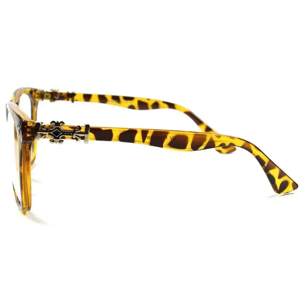 Tortoise Gold Cross Rectangle Clear Lens Glasses Unisex